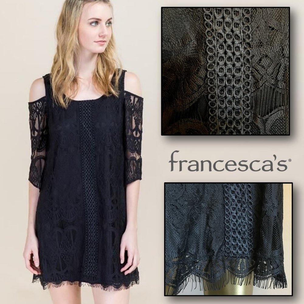FRANCESCA'S "Chrissy" Cold Shoulder Lace Shift Dress 𝐍𝐄𝐖 𝐖𝐈𝐓𝐇 𝐓𝐀𝐆𝐒!
